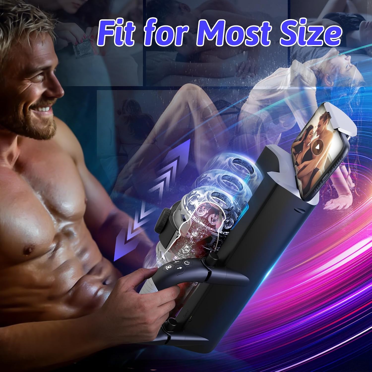 Masturbateur automatique homme avec poignées pliables ergonomiques pour une prise en main confortable
