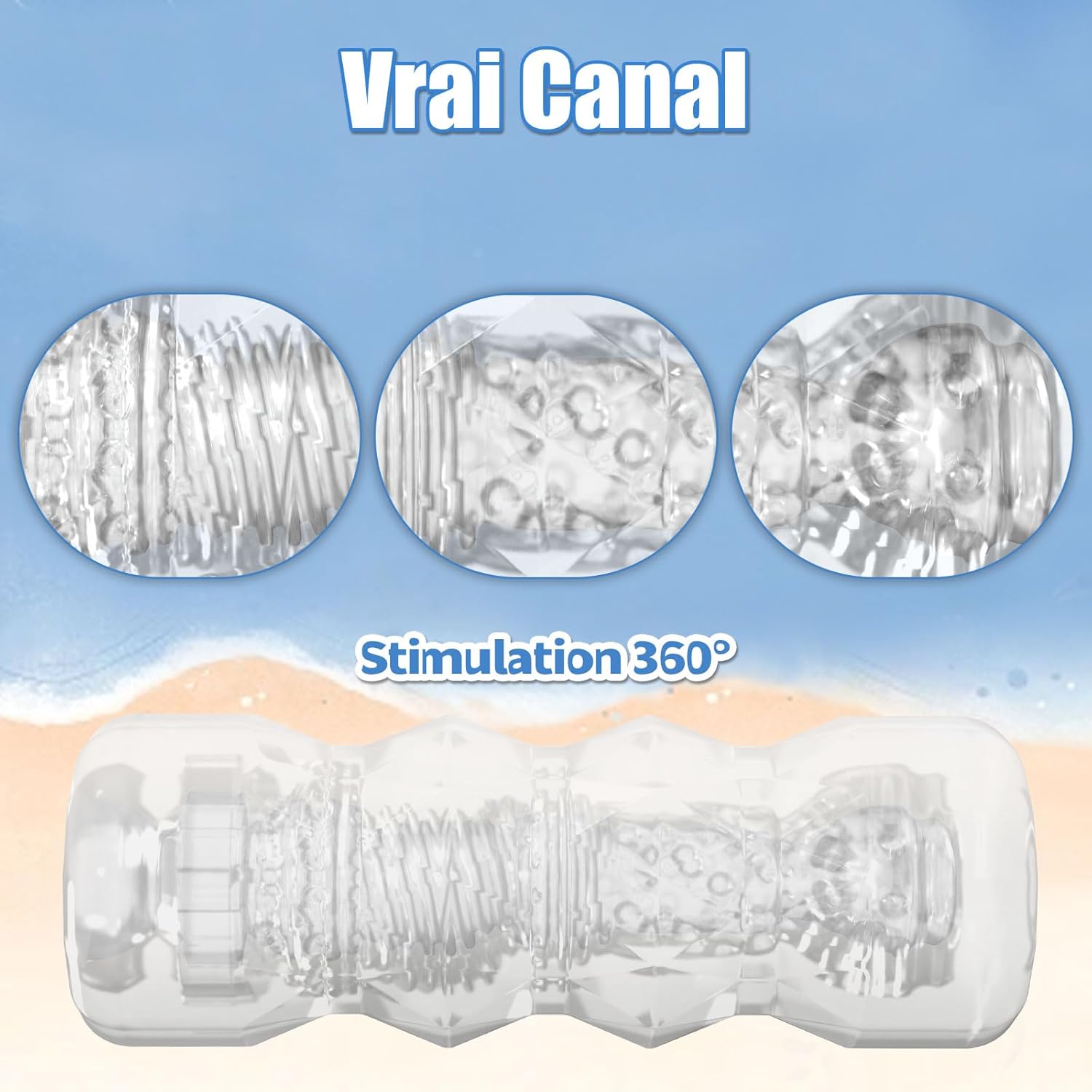Pocket pussy transparente en TPE avec tunnel texturé 3D pour stimulation intense
