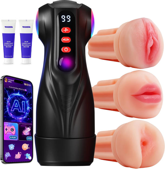Masturbateur homme connecté avec succion, vibration et contrôle via application pour stimulation personnalisée