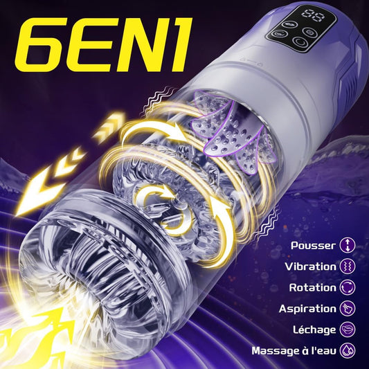 Masturbateur homme 6 en 1 avec rotation, vibration, succion et massage