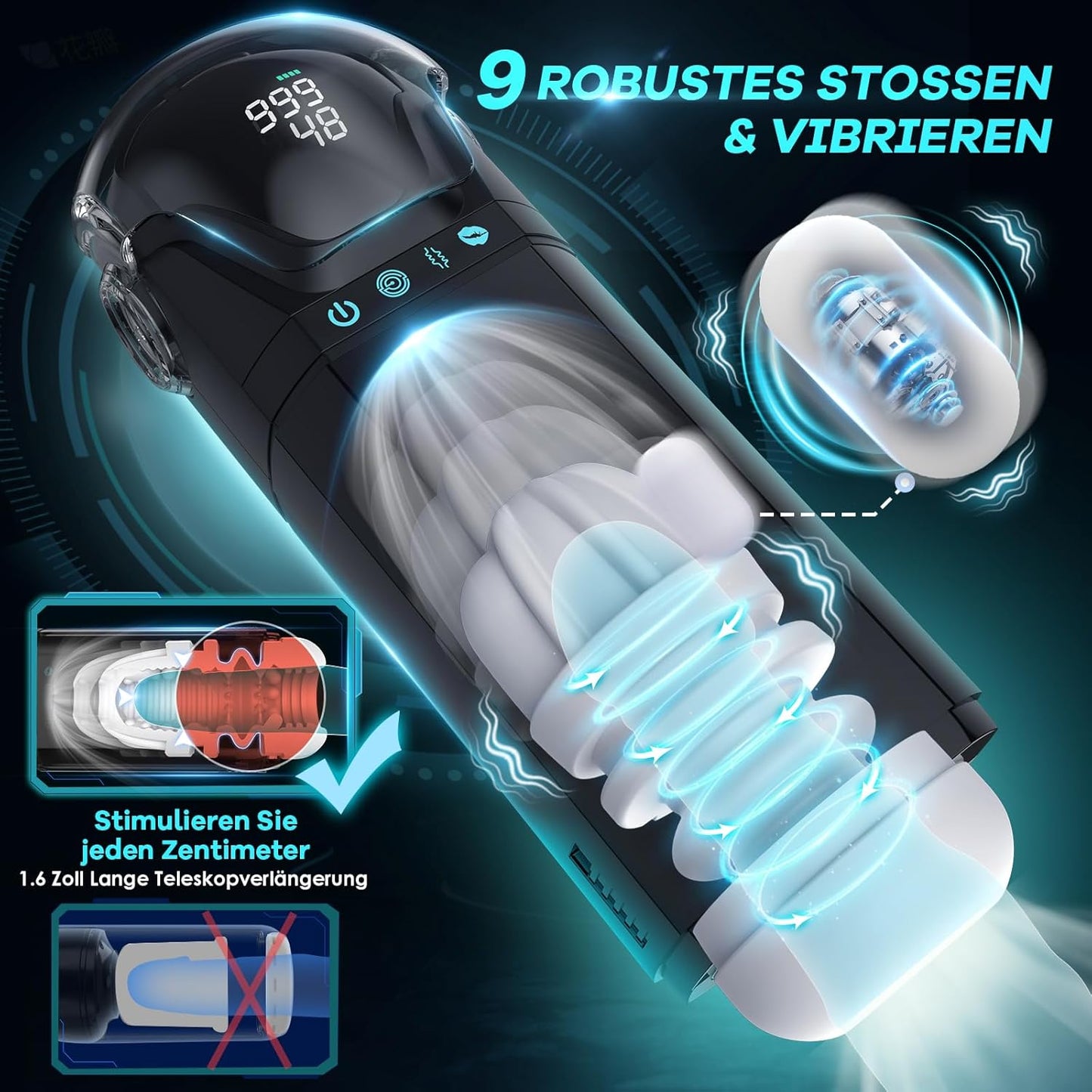 Masturbateur homme automatique haute technologie avec design futuriste et écran LCD intégré