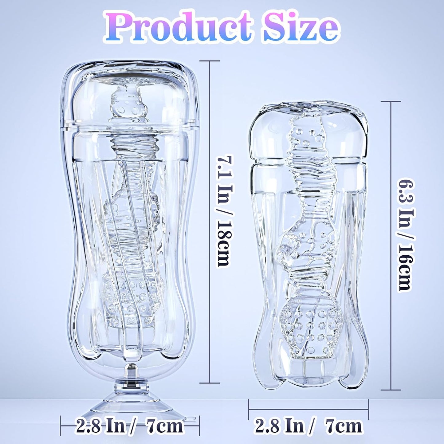 Dimensions masturbateur transparent à ventouse mesures précises sextoy homme


