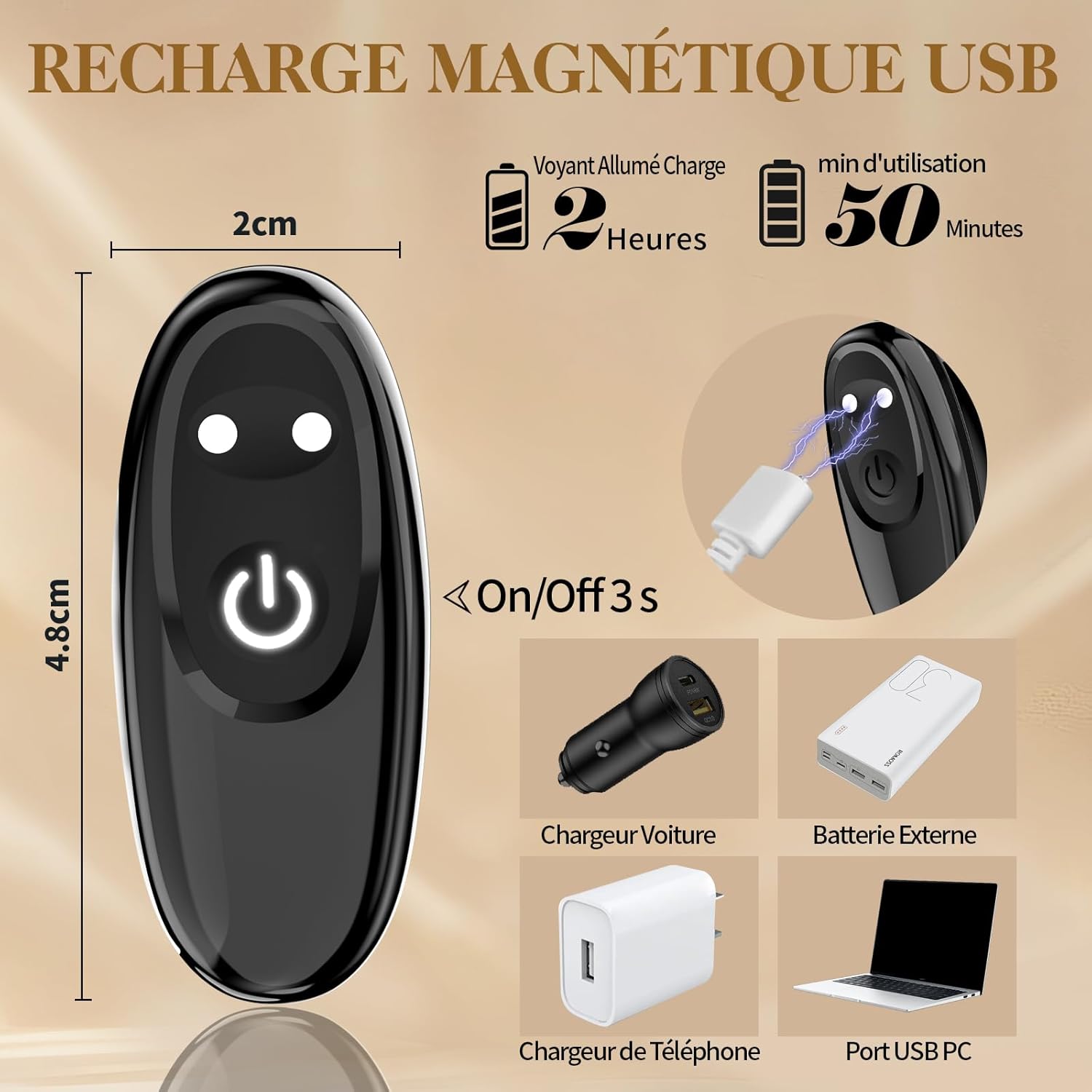 Anneau pénien vibrant à recharge magnétique USB avec câble inclus
