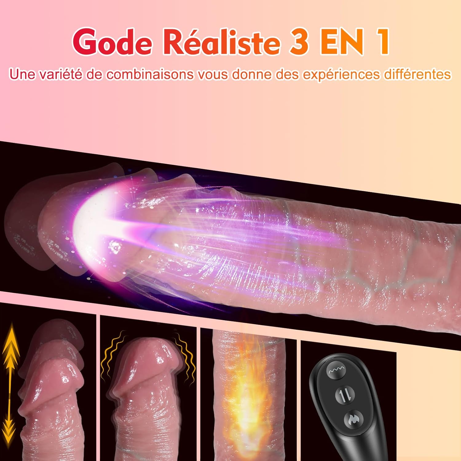 Gode vibrant chauffant réaliste XXL avec fonction de chauffe pour des sensations proches du toucher réel