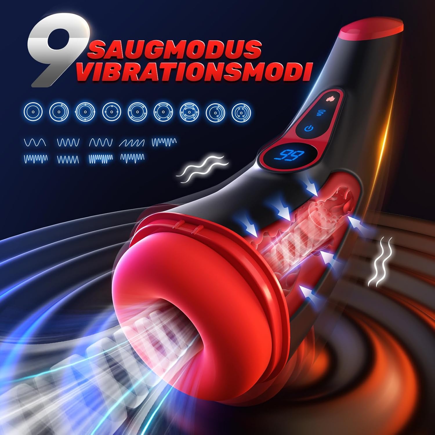 Masturbateur homme avec 9 modes d'aspiration et 9 modes de vibration