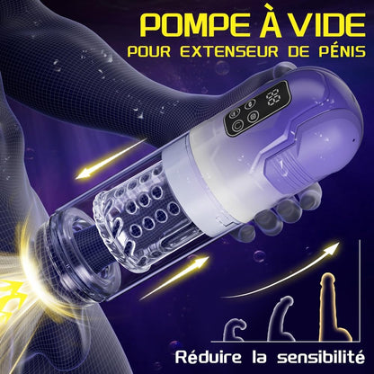 Appareil masturbateur homme étanche avec pompe à vide et fonction télescopique