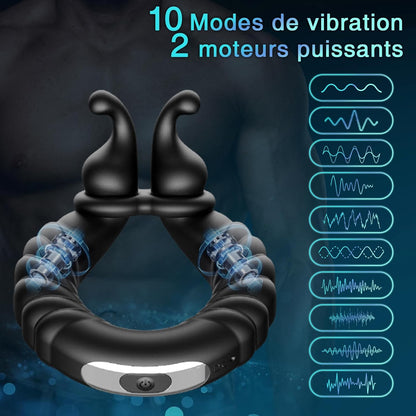 Cockring vibrant 10 modes de vibration pour couple et usage solo