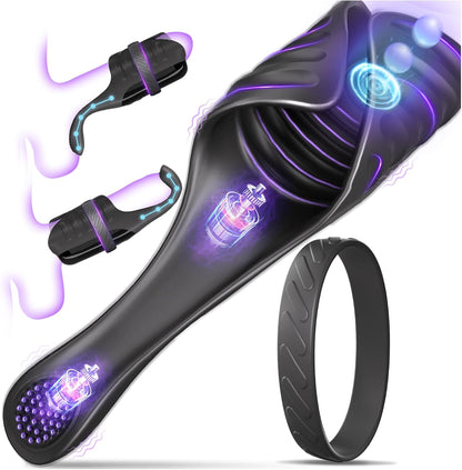 Vue de face du sextoy mains libres à tapotements pour homme
