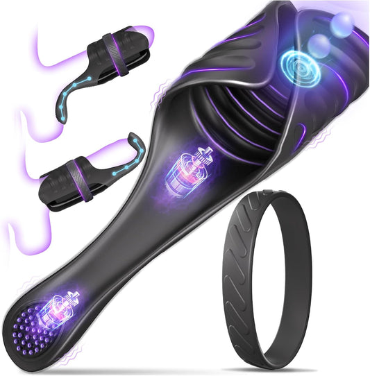 Vue de face du sextoy mains libres à tapotements pour homme
