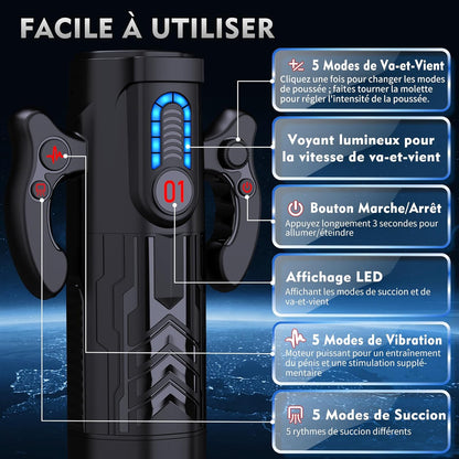 Masturbateur homme automatique avec fonction succion vibration et mouvement va-et-vient réglable