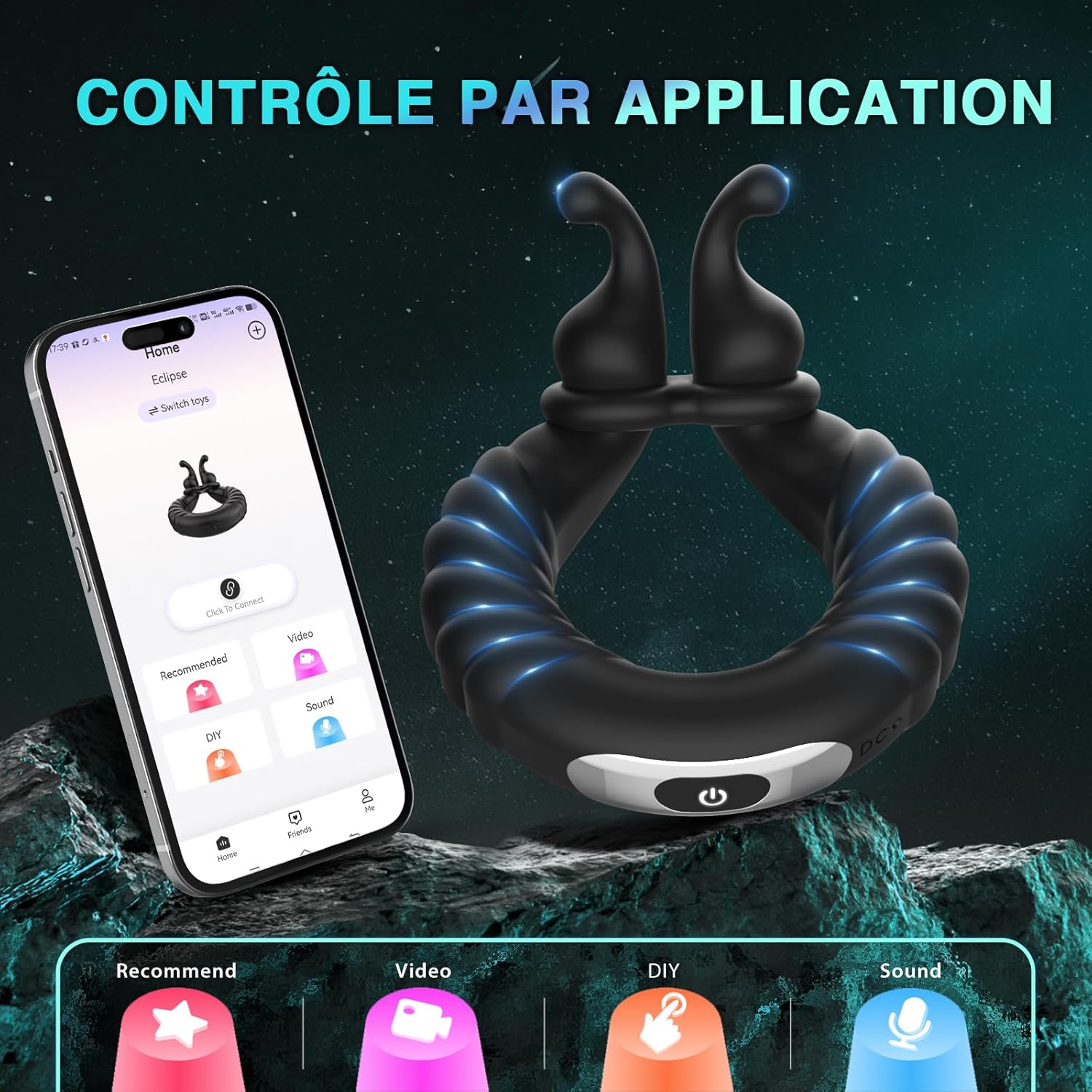 Cockring vibrant 10 modes de vibration pour couple et usage solo