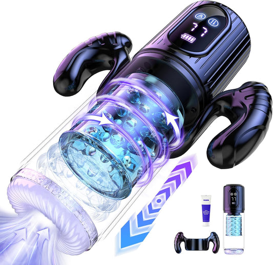 Masturbateur homme automatique 5 en 1 avec pompe, rotation, succion et poignée détachable