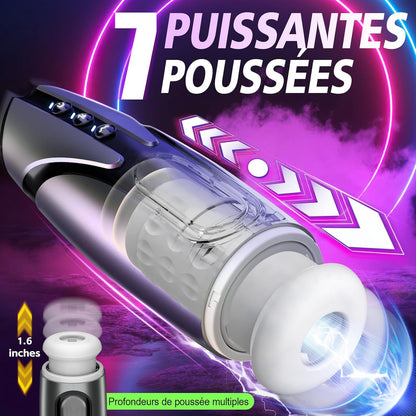 7 modes de vibration et poussée de la vaginette – Sélection des différents rythmes et intensités sur ce masturbateur automatique pour hommes