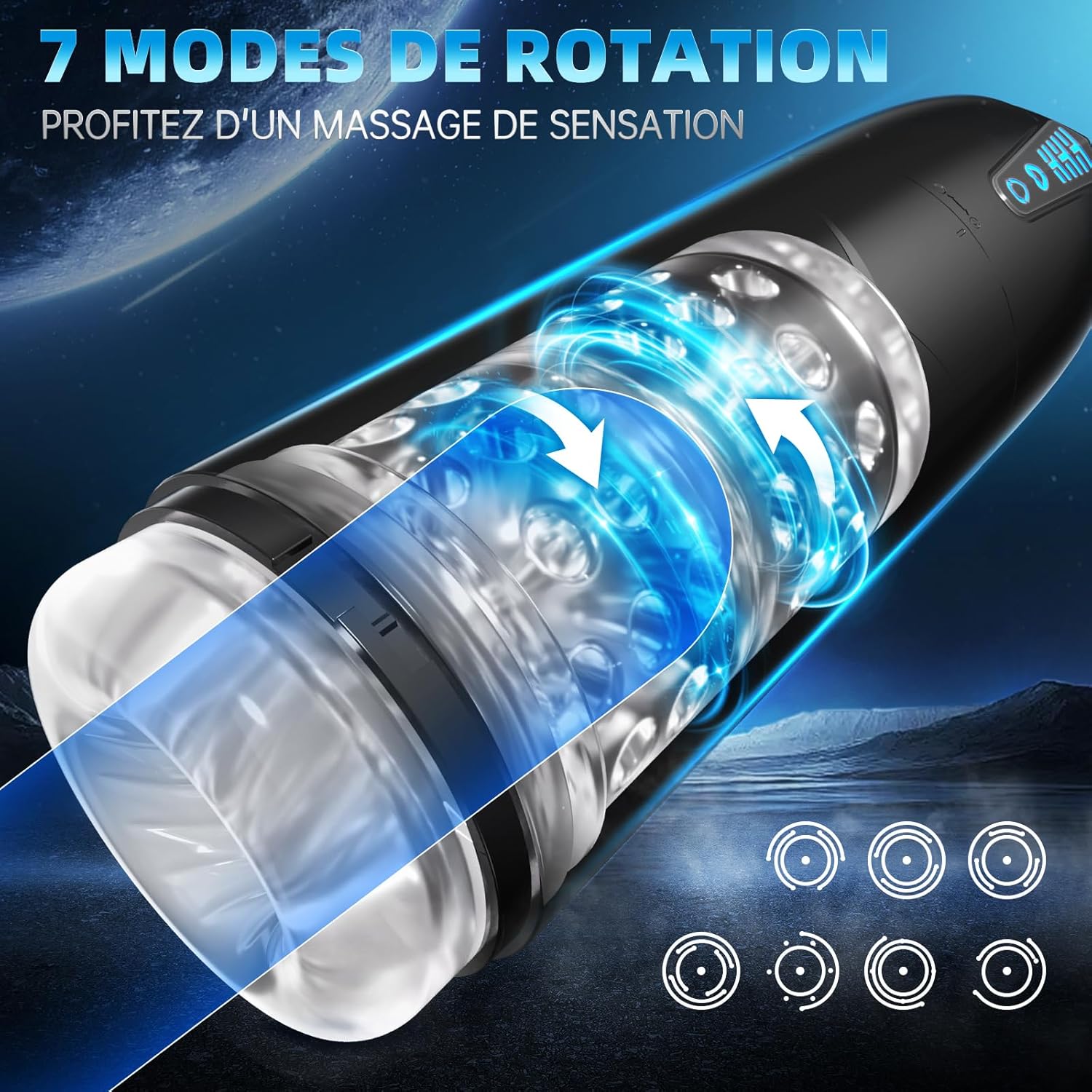 Masturbateur connecté avec 7 vitesses de rotation interne pour stimulation réaliste
