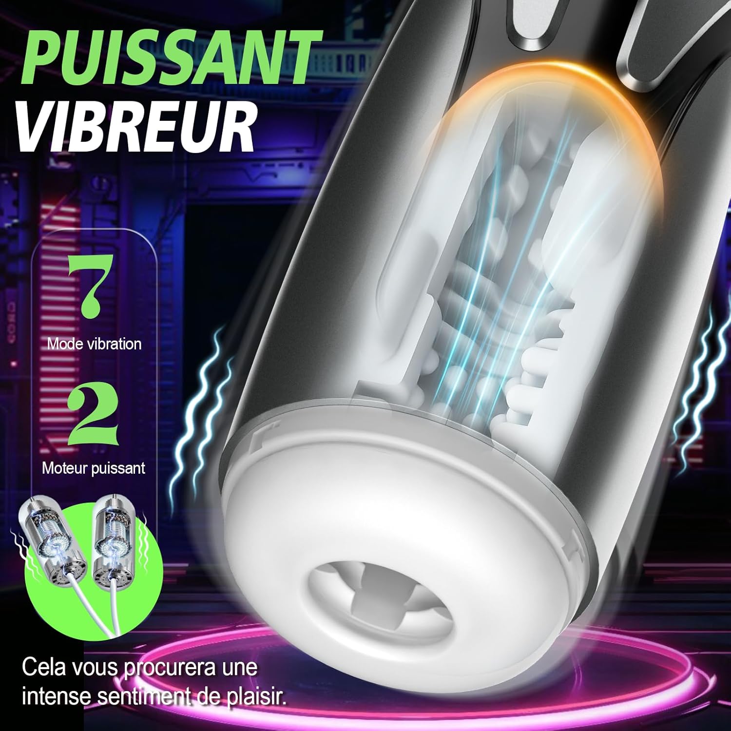 Vue de côté de la vaginette électrique – Profil du masturbateur automatique montrant sa forme compacte et discrète