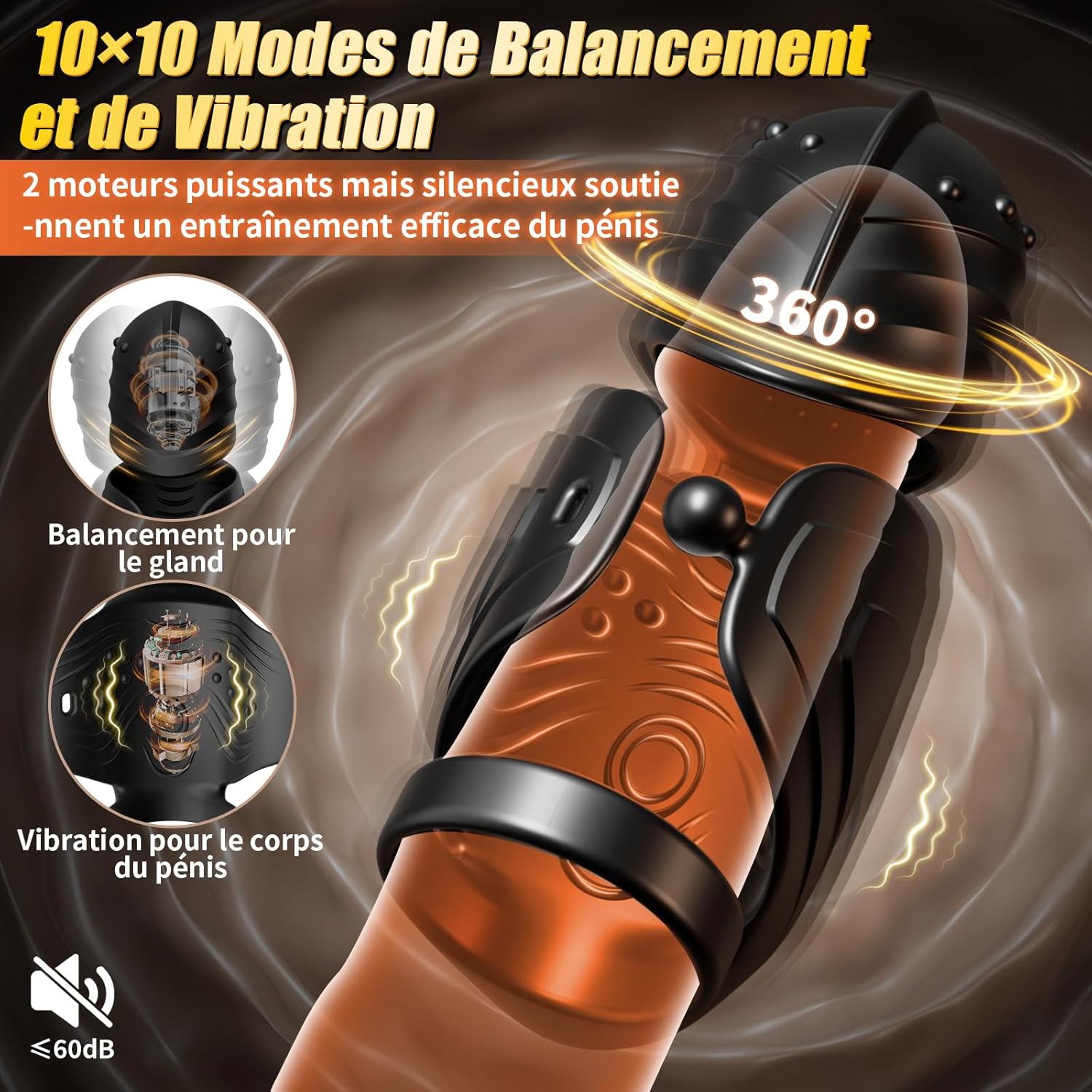 Anneau pénien vibrant ferme et flexible intégré au masturbateur homme pour maintenir l’érection et amplifier les sensations