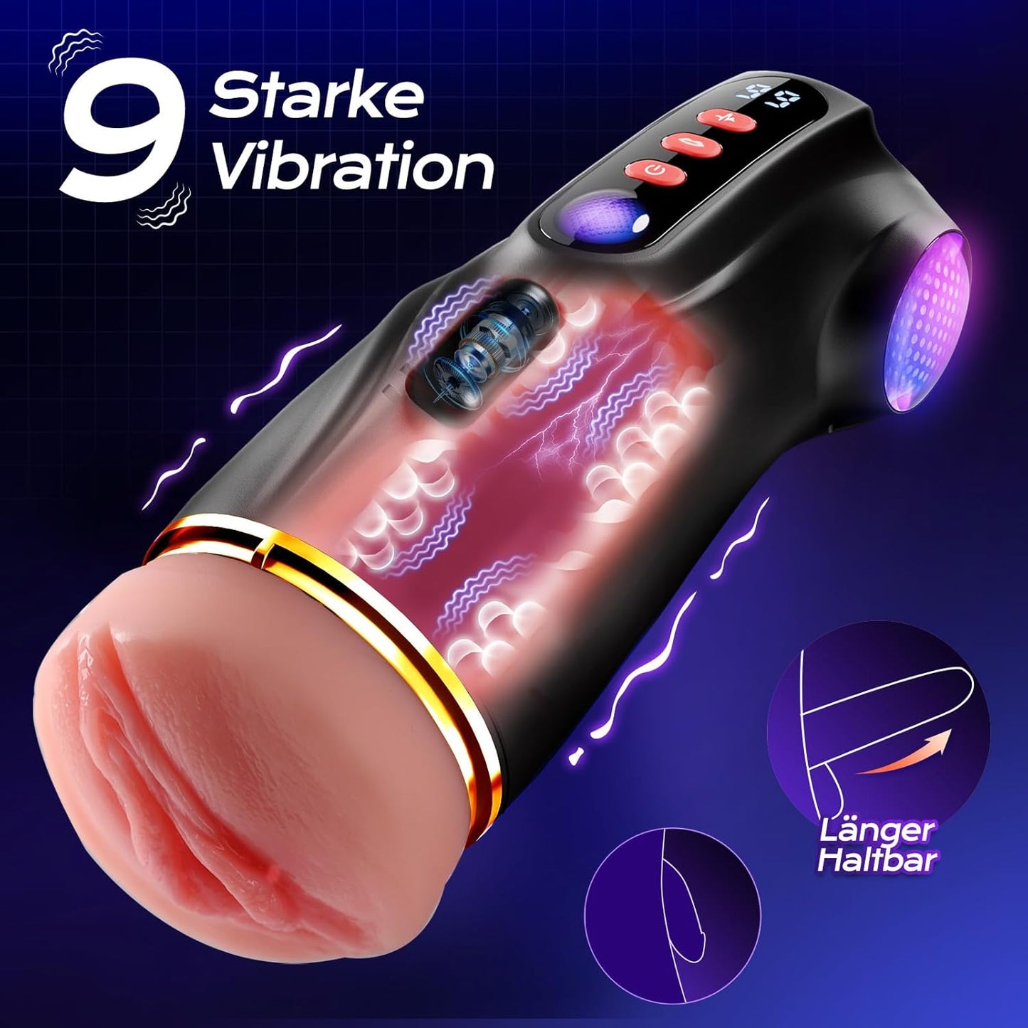 Masturbateur masculin automatique avec écran LCD, modes de vibration et succion réglables