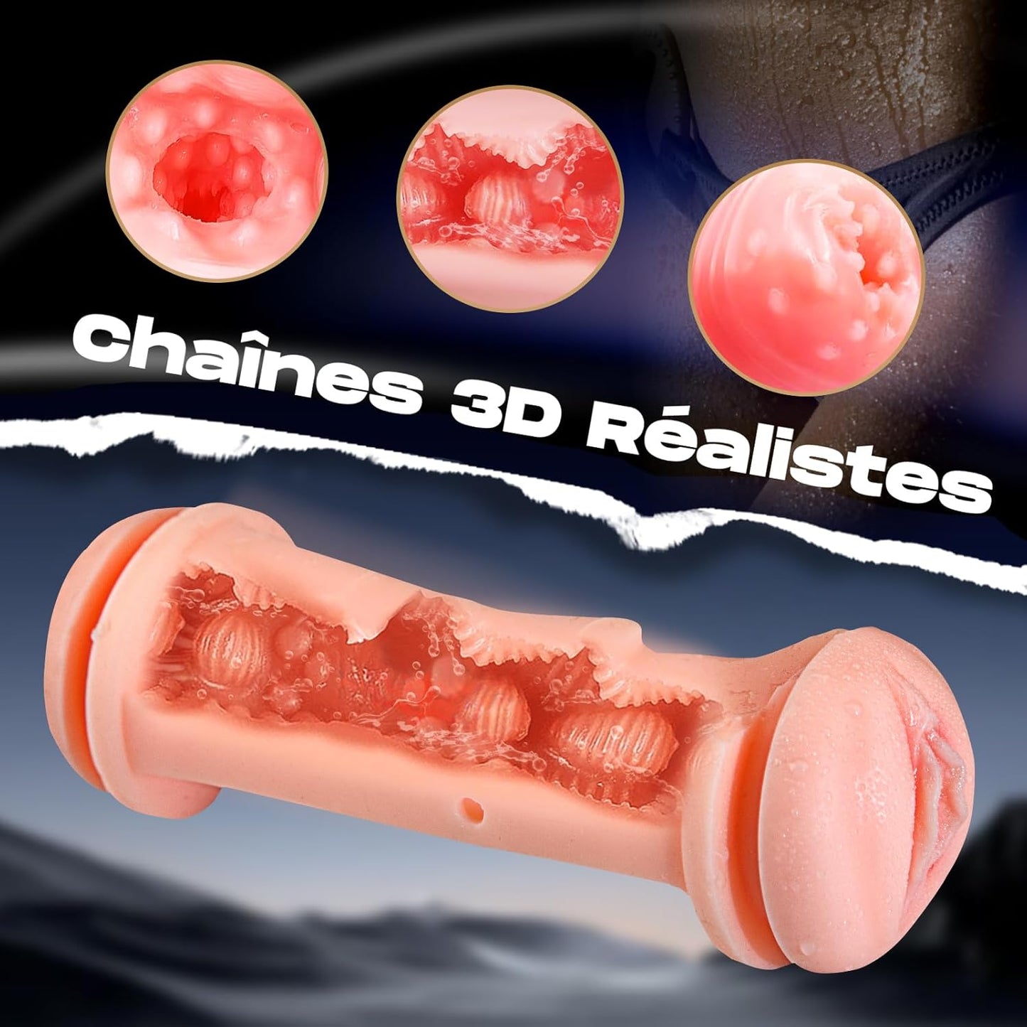 Masturbateur réaliste homme avec vue rapprochée de la texture interne 3D pour une expérience immersive