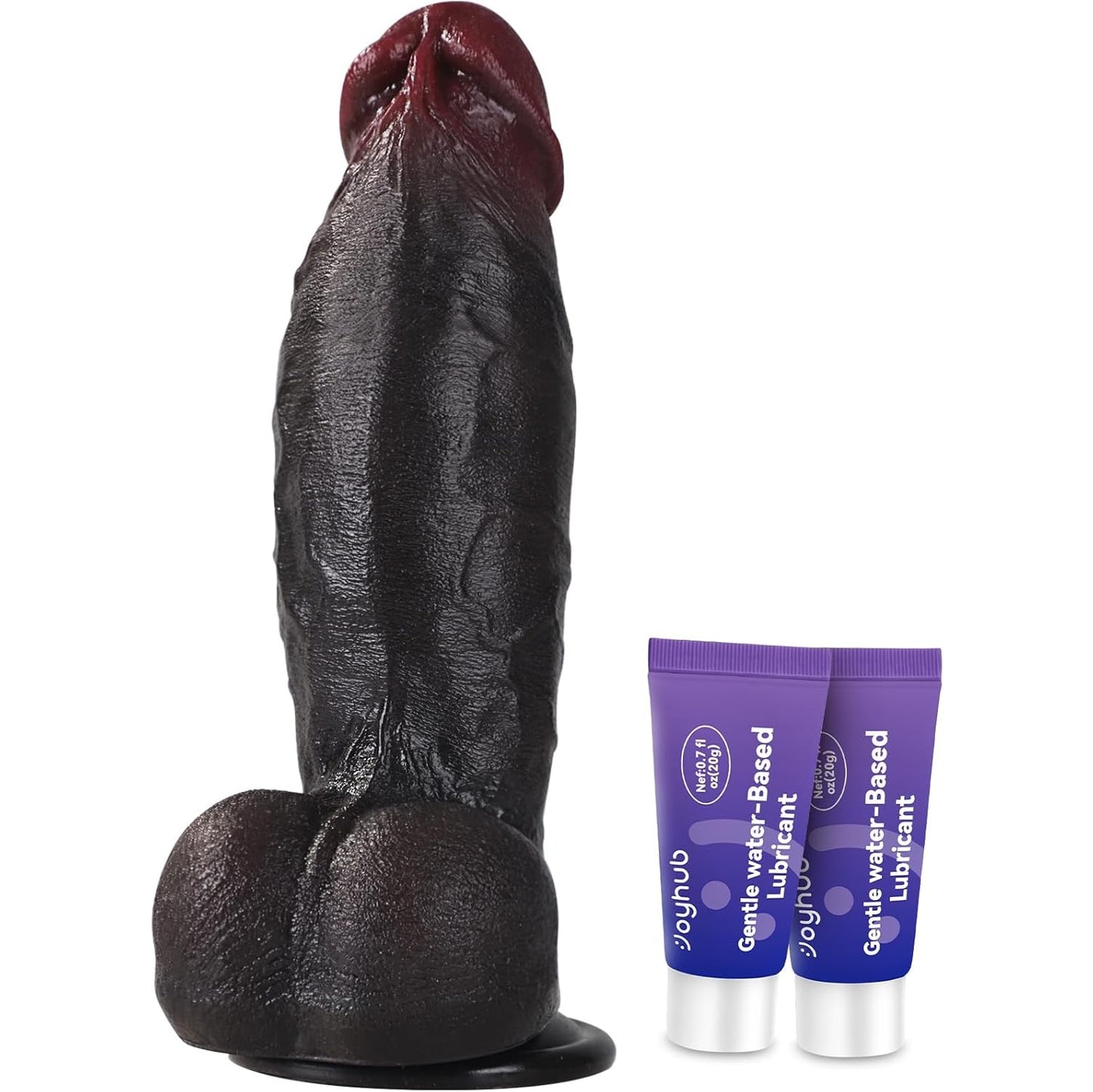 Vue de face du gode réaliste XL noir en silicone double densité