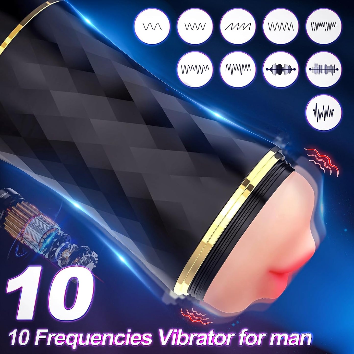 Masturbateur automatique 10 modes de vibration équipé de deux balles vibrantes indépendantes grande et petite