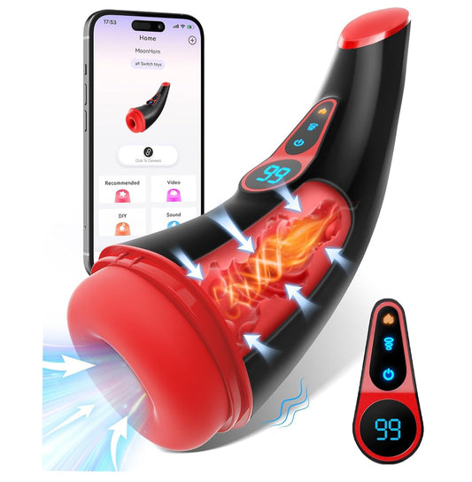 Masturbateur automatique chauffant pour homme vu de face sur fond neutre