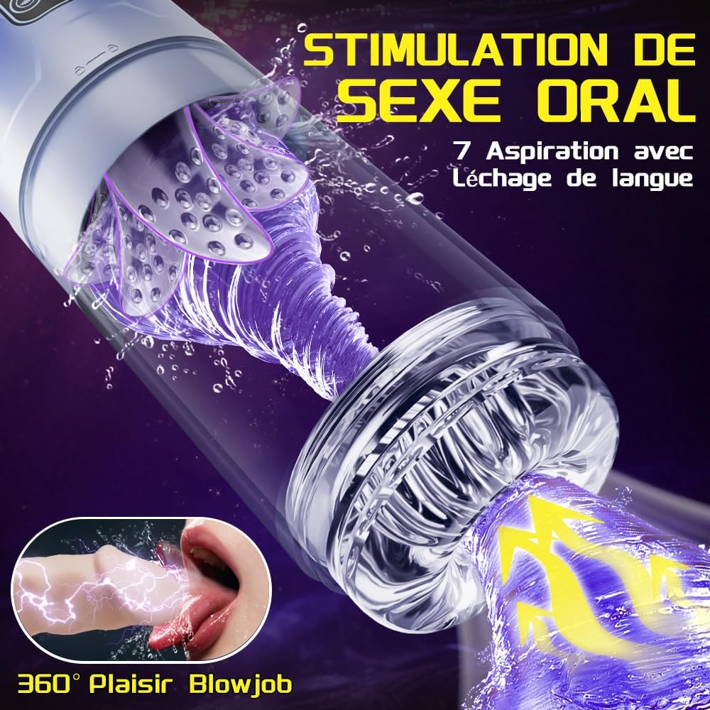 Masturbateur homme électrique avec simulation de sexe oral et effet langue