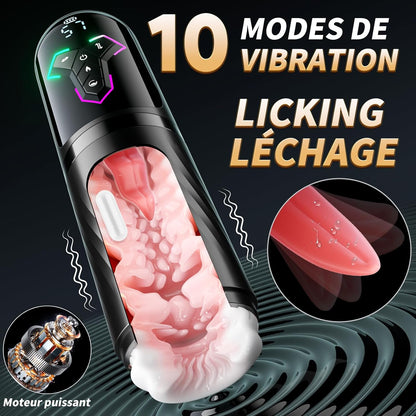 Masturbateur vibrant homme avec port USB-C, écran LCD et fermeture magnétique pratique