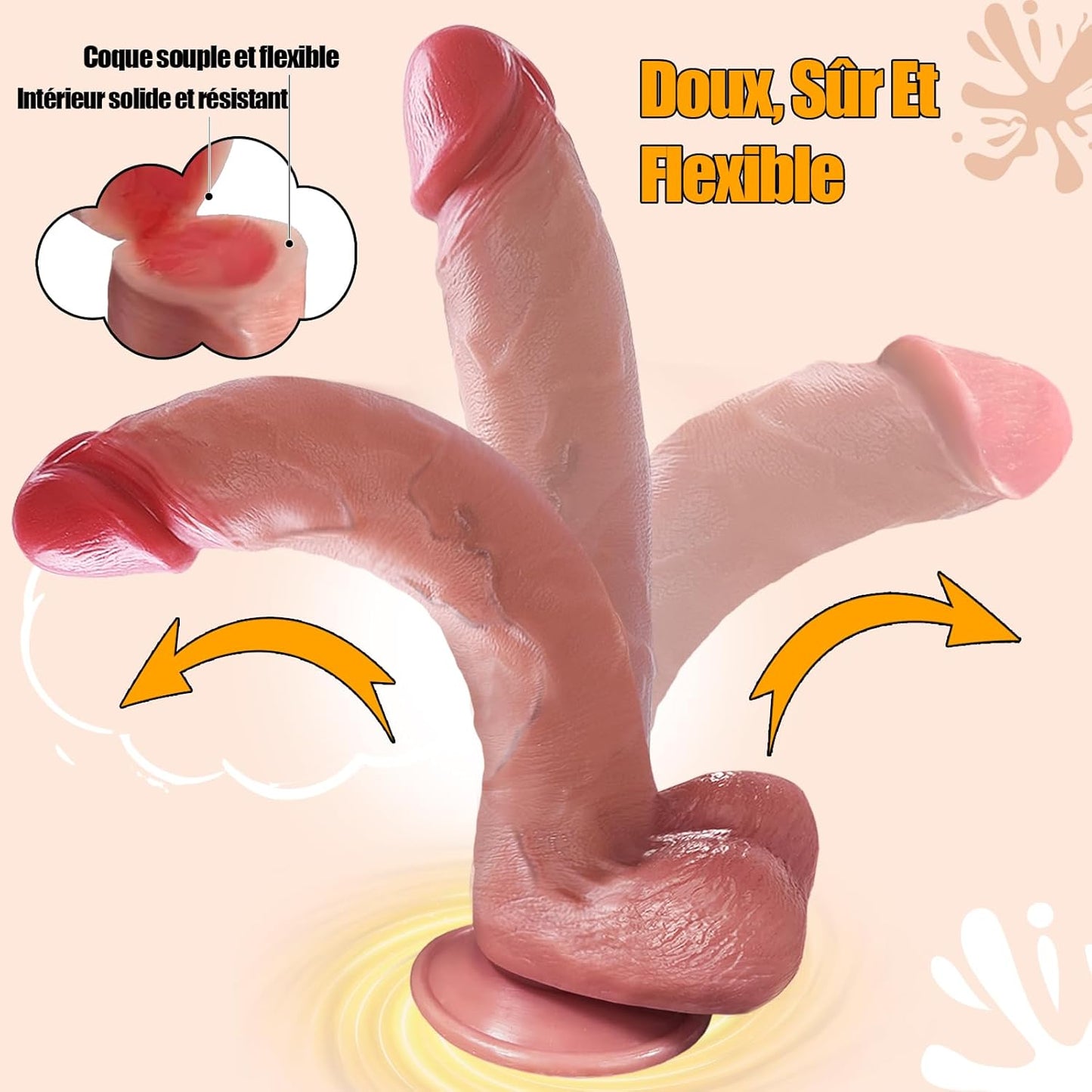 Gode réaliste géant 21 cm insérable en silicone double densité