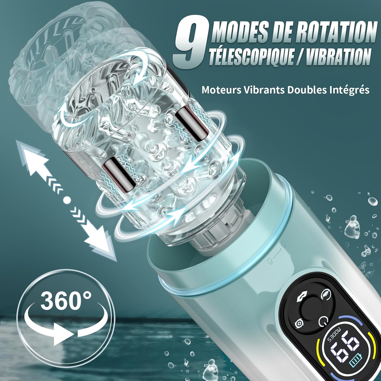 Masturbateur automatique 9 modes télescopiques rotation et pénétration pour homme