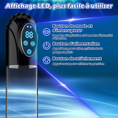 Affichage LED et tube transparent gradué de la pompe à pénis électrique 6 modes
