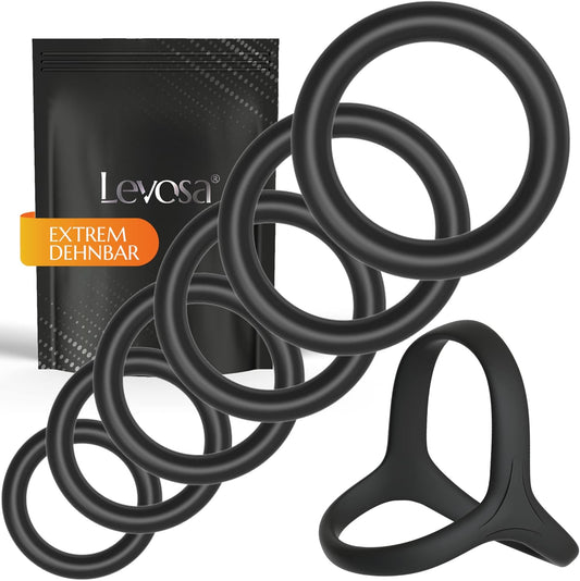 Set de 7 anneaux péniens en silicone médical noir de tailles différentes