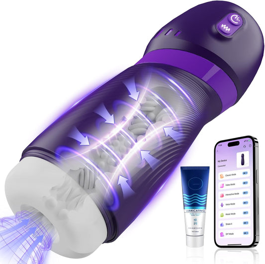 Sextoy homme vibrant et à succion présenté en trois-quarts mettant en valeur son design
