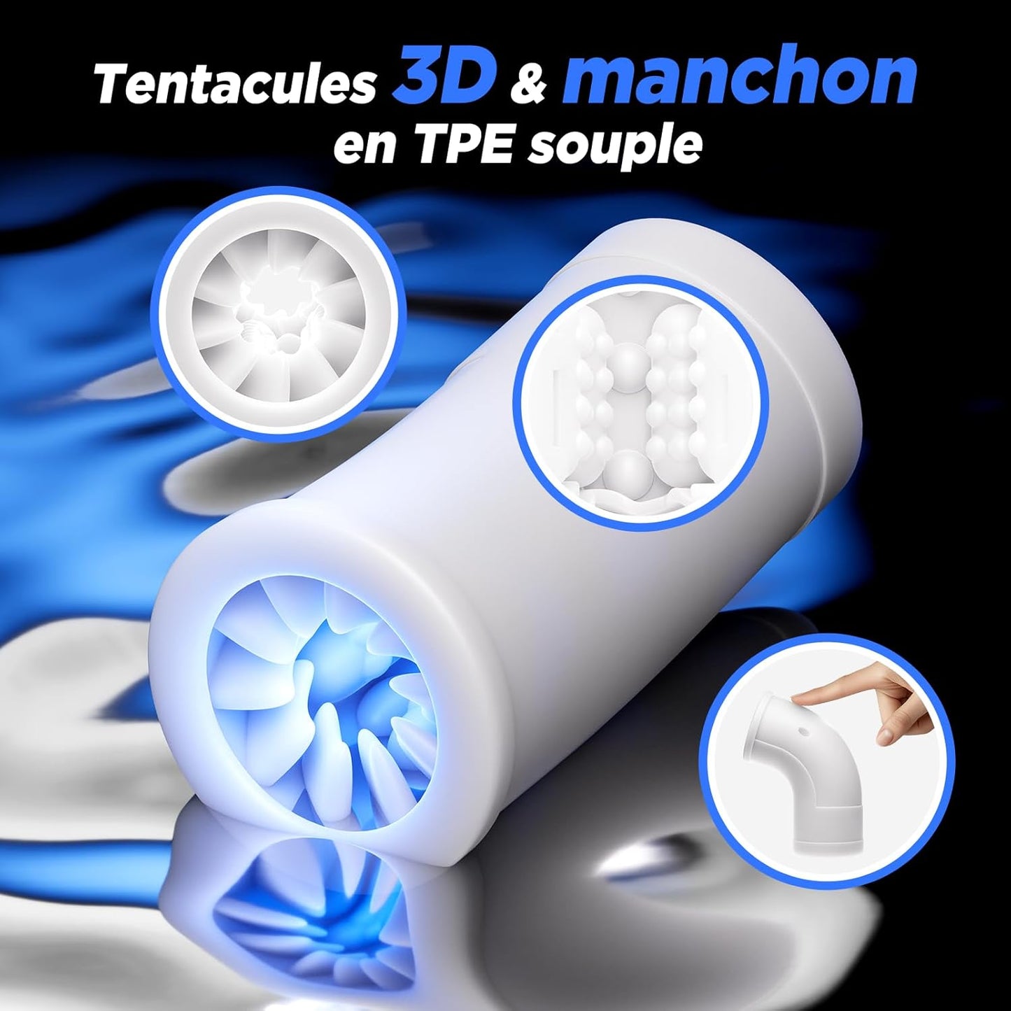 Manchon interne en TPE texturé et amovible pour vaginette connectée facile à nettoyer