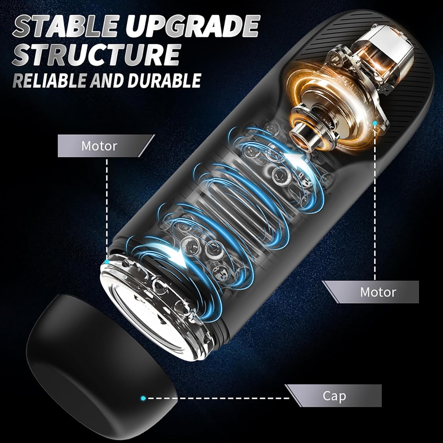 Masturbateur automatique homme avec rotation et va-et-vient présenté en angle trois quarts