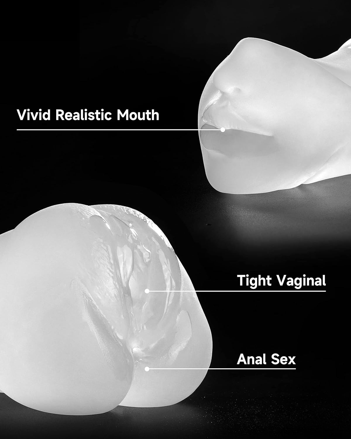 Conception 3-en-1 du masturbateur transparent avec trois zones de stimulation
