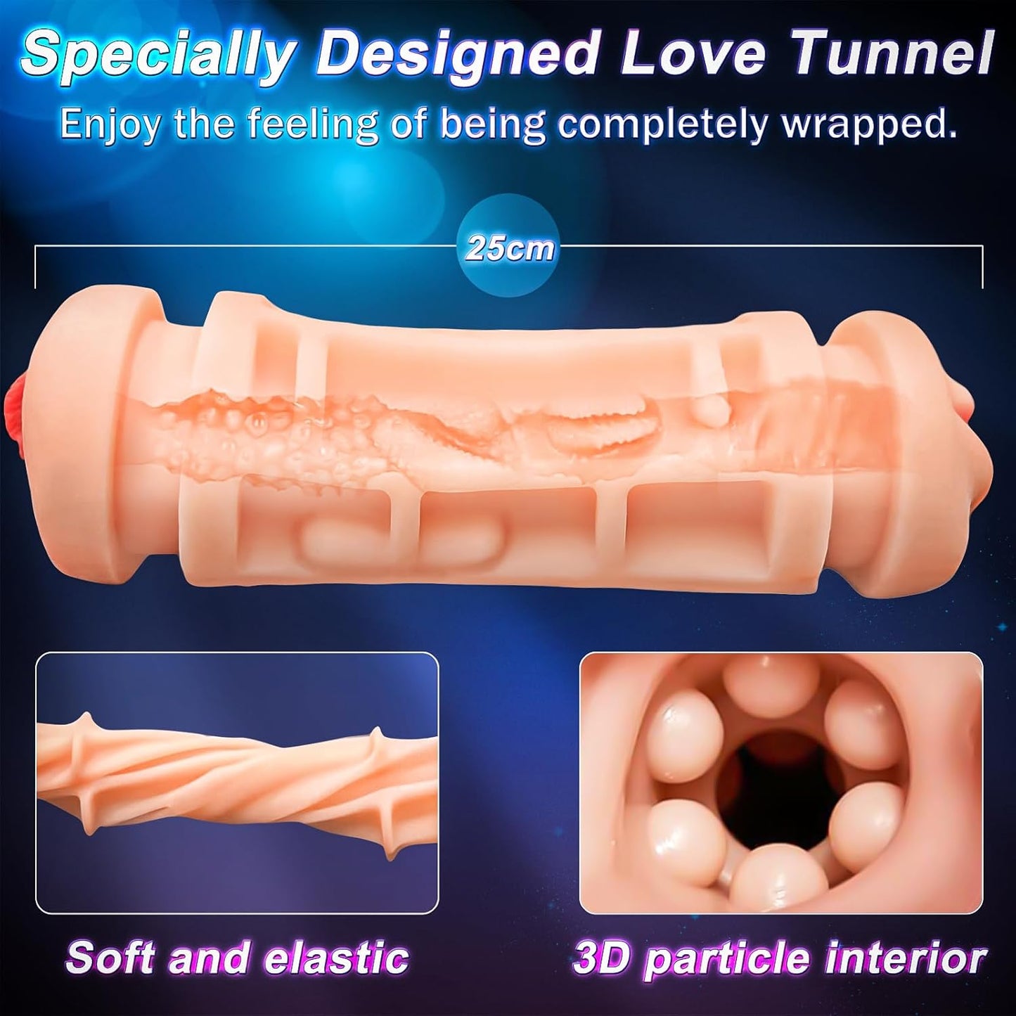 Masturbateur automatique double entrée avec dimensions précises 22 cm de longueur et 9 cm de largeur