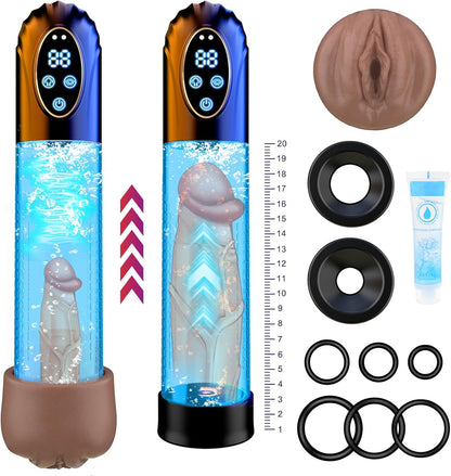 Pompe à pénis électrique et l'ensemble de ses accessoires anneaux et manchons silicone