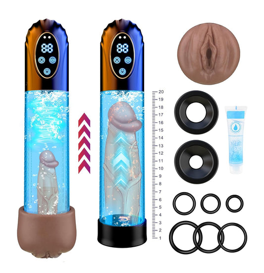 Pompe à pénis électrique et l'ensemble de ses accessoires anneaux et manchons silicone