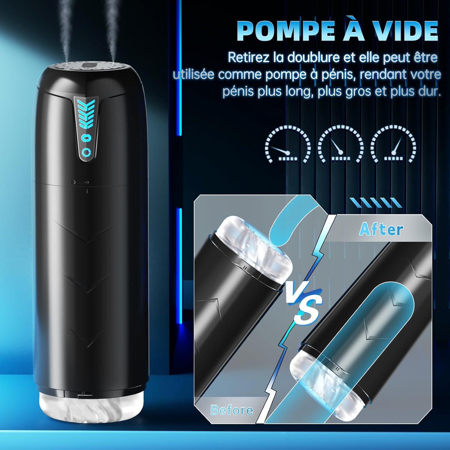 Masturbateur étanche utilisable sous la douche grâce à son bouchon de charge souple
