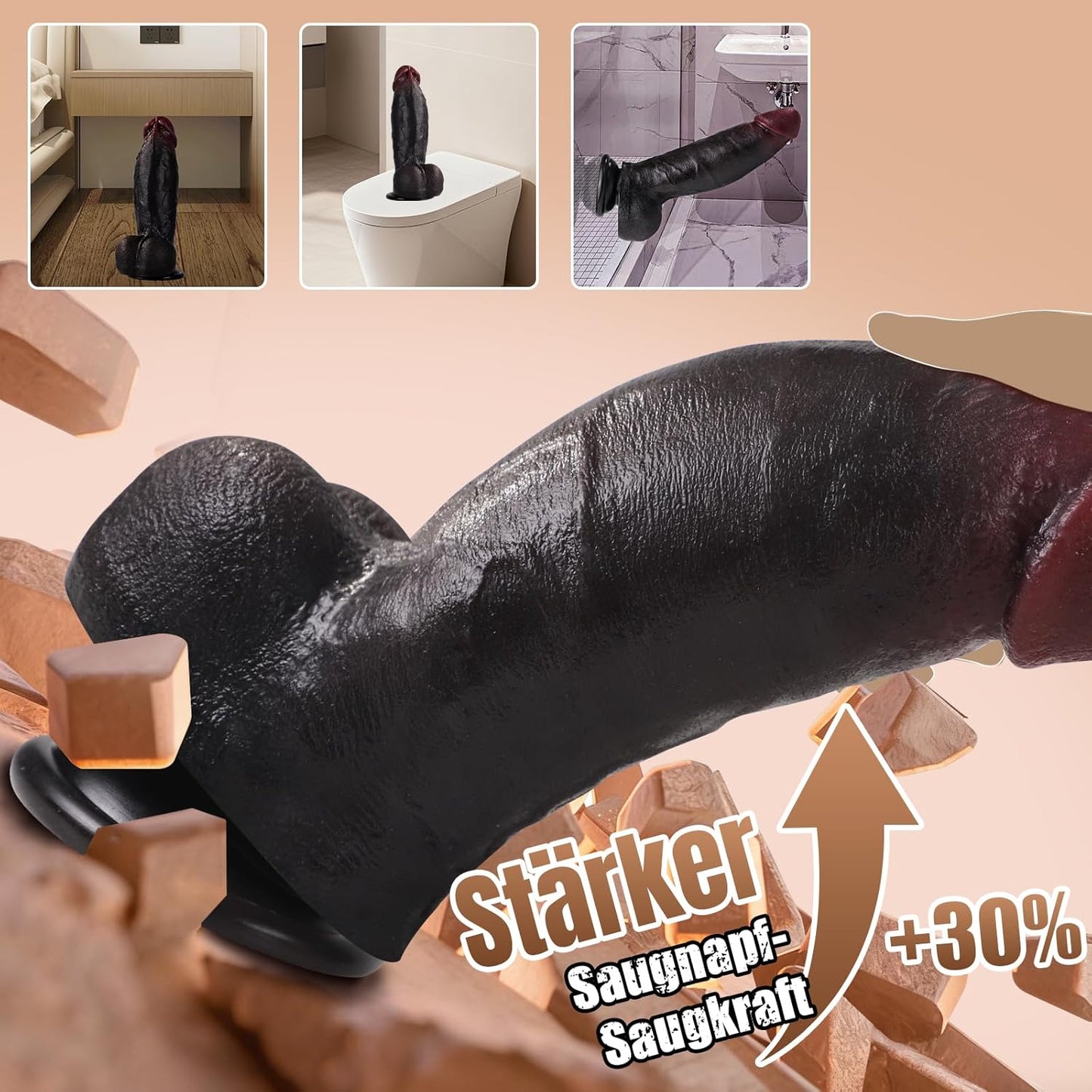 Base du gode réaliste avec testicules texturés et ventouse stable