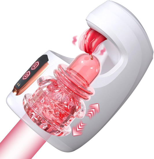 Vue de profil du masturbateur automatique pour homme avec fonction léchage