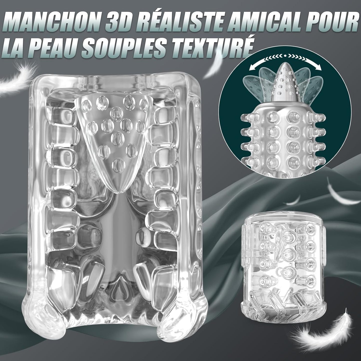 Gaine interne TPE texturée 3D transparente du masturbateur automatique pour homme