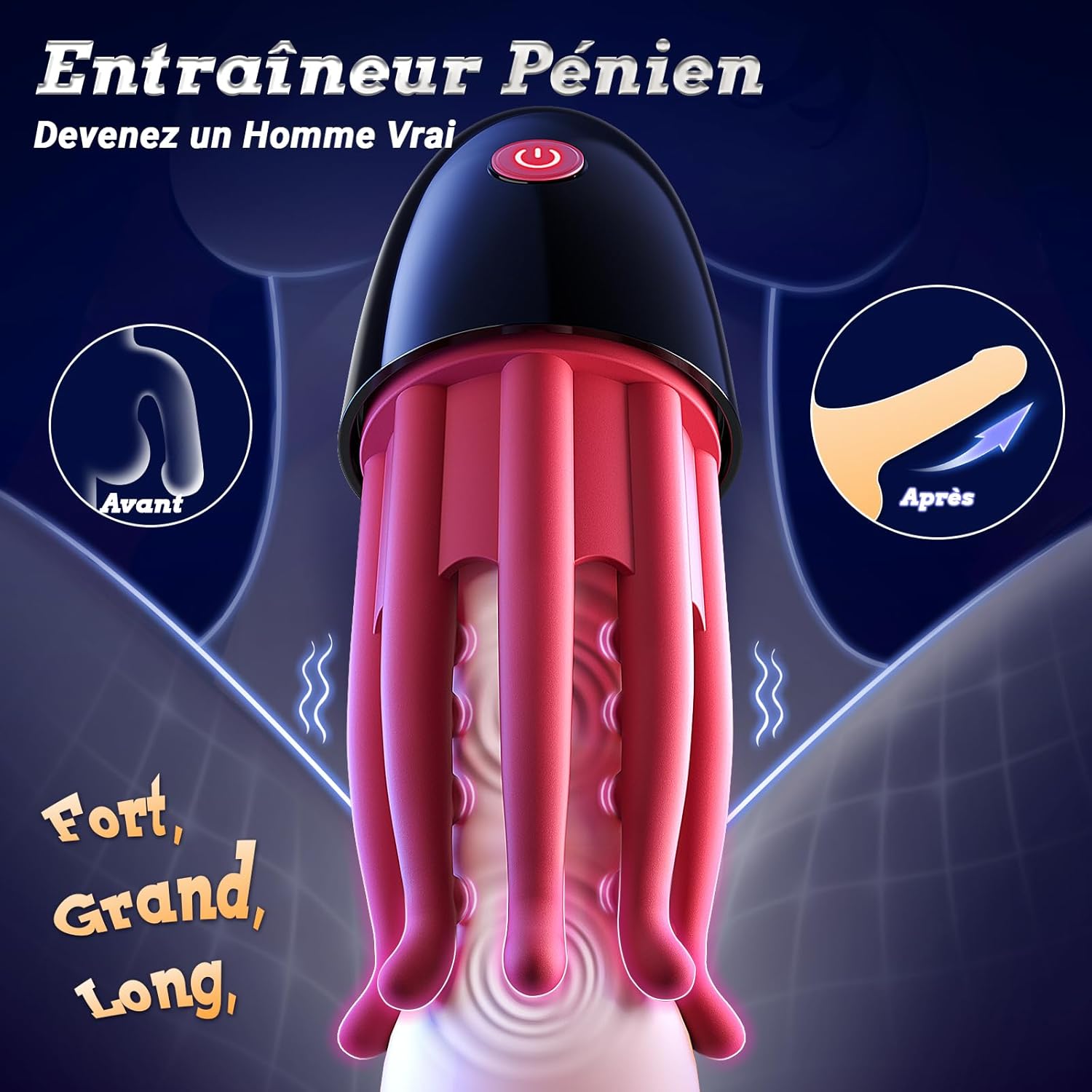Stimulateur de pénis vibrant tentacules en silicone rouge avec 8 bras texturés
