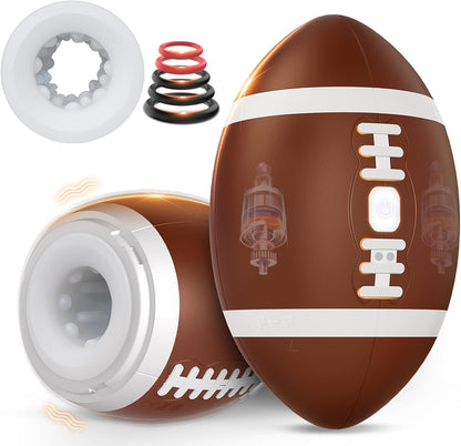 Vue avant du masturbateur homme vibration au design discret façon ballon de rugby