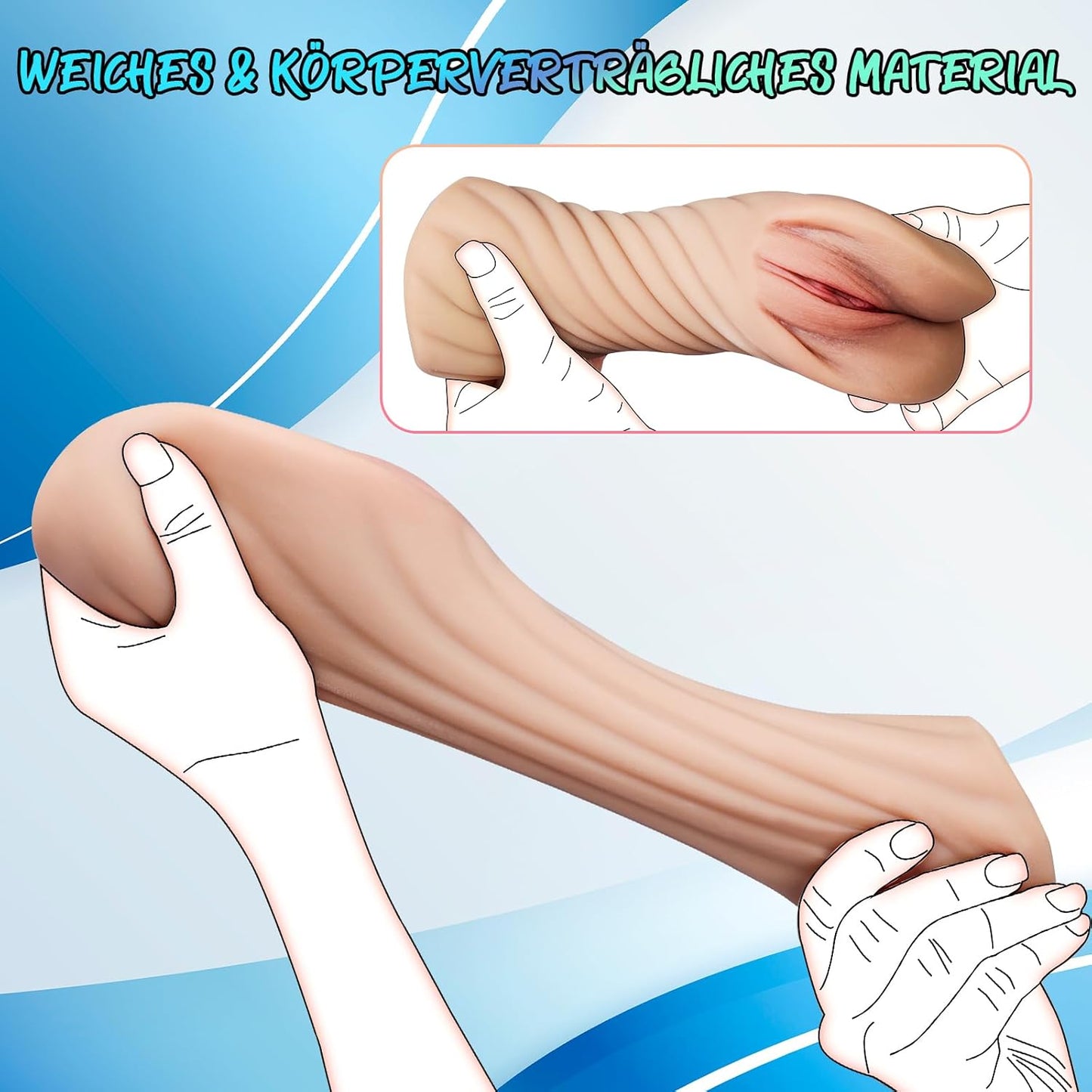 Vue arrière du sextoy homme avec design réaliste, double entrée et matière souple flexible