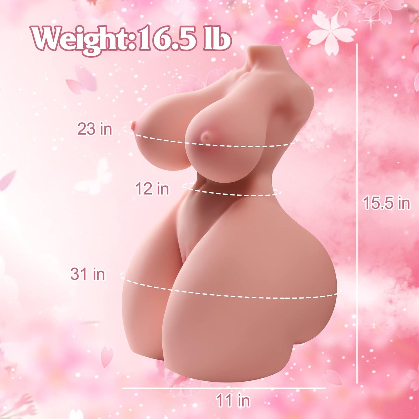 Dimensions du buste sexuel homme ultra réaliste avec gros fessier et poids de 7,5 kg