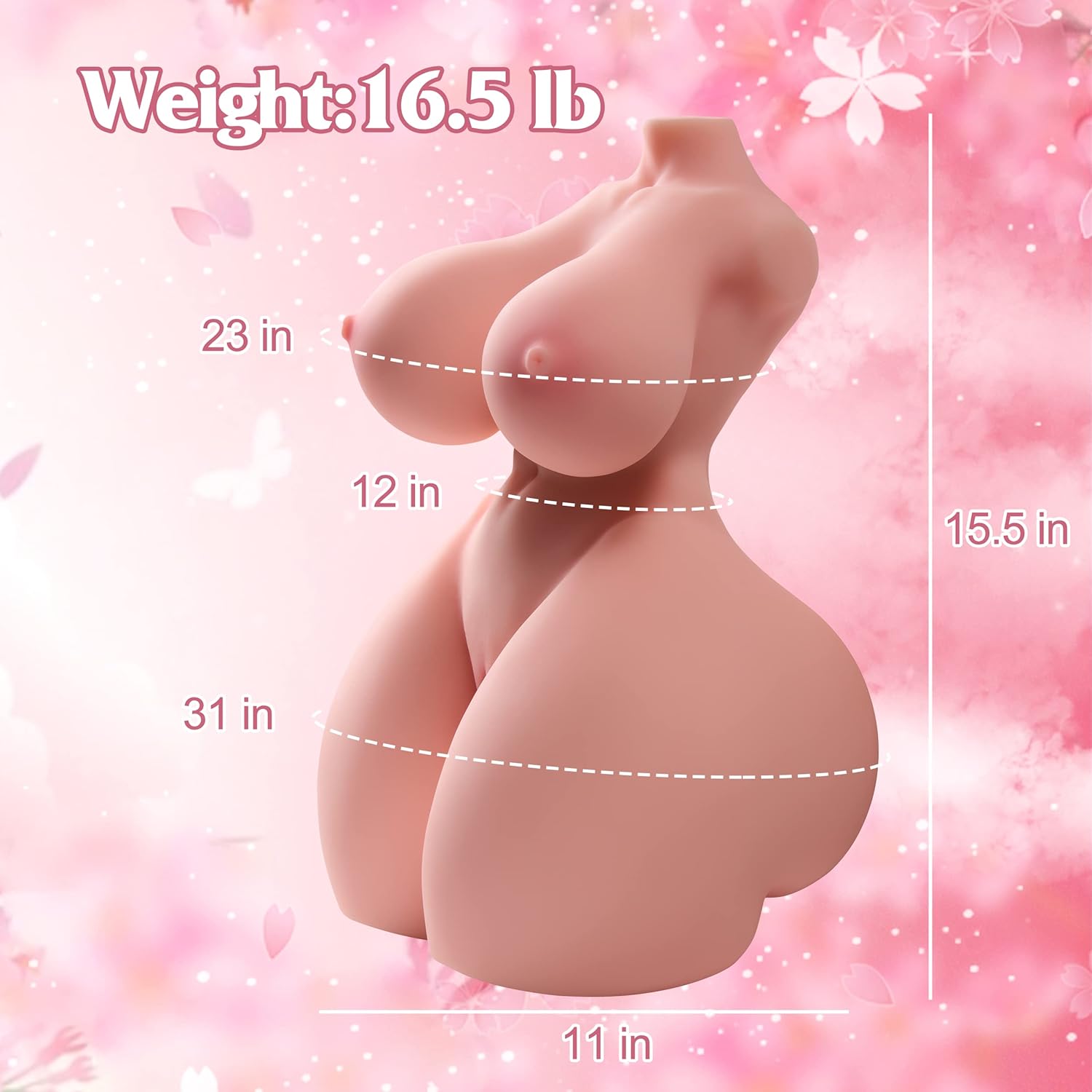 Dimensions du buste sexuel homme ultra réaliste avec gros fessier et poids de 7,5 kg
