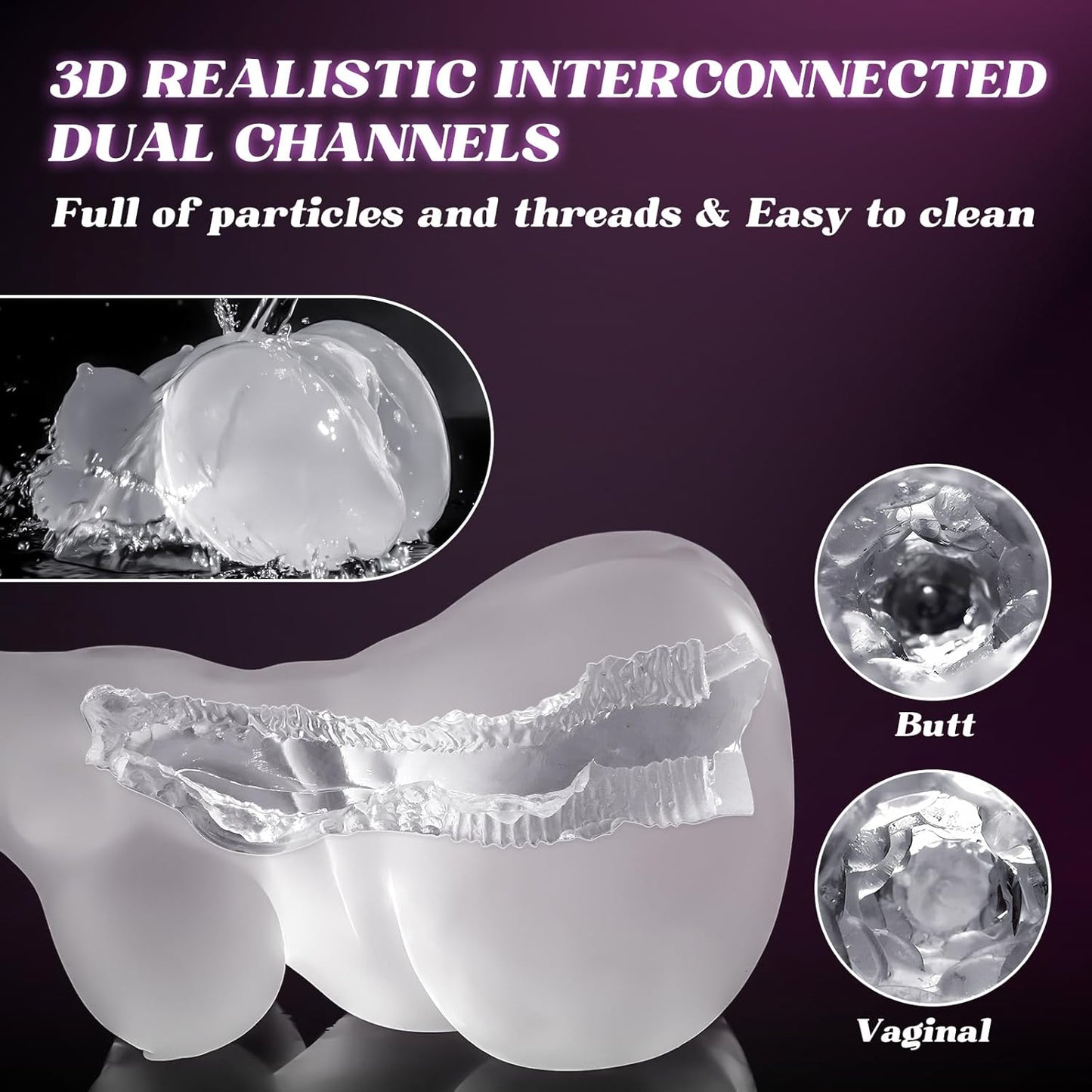 Masturbateur transparent en TPE photographié de profil pour mettre en avant son volume et sa forme