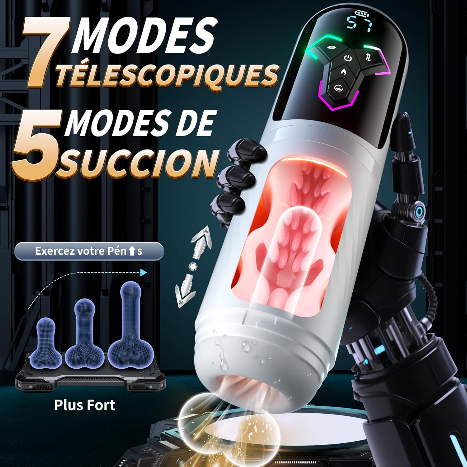 Vue latérale du masturbateur connecté homme avec application et contrôle intelligent IA