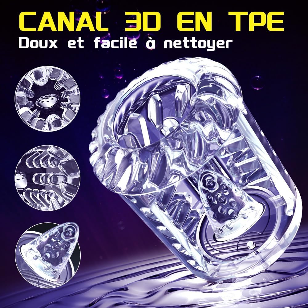 Sex toy homme électrique avec canal 3D en TPE doux et stimulation multiple